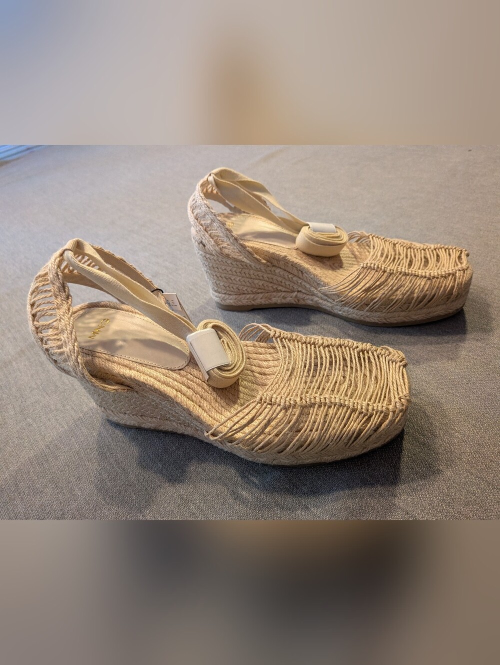 New Jute Mango Beige Woven Espadrille Wedge Sandals 7.5 / 38 Beige Able Strap